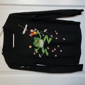 VINTAGE 70S FROG SWEATER "You'd be happy too if you could eat what bugs you" 🐸